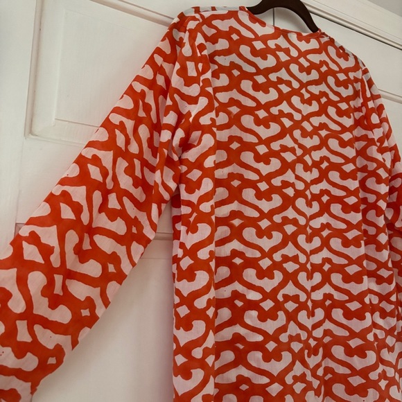 Roberta Roller Rabbit Orange White Printed Cotton Tunic Top Women's Size Medium - Picture 9 of 12